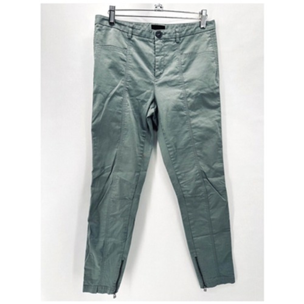 ATM Enzyme Wash Slim Ankle‎ Zip Pants Womens 4 Green Chino Preppy Quiet Luxury